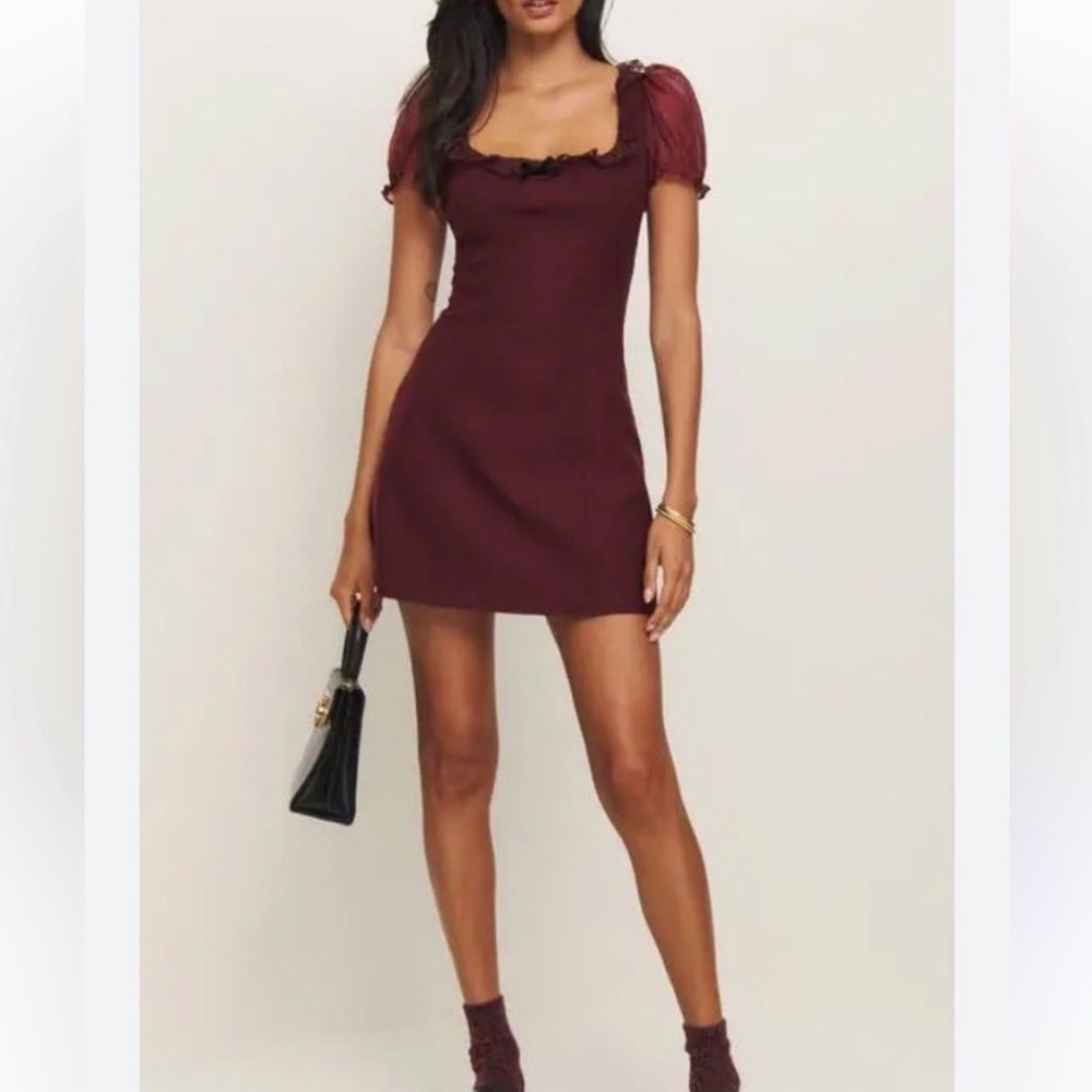 Kacey Muscgraves Reformation Puff Sleeve Mini Dress